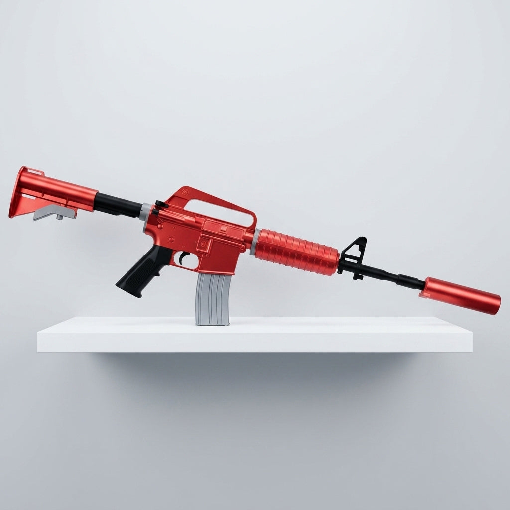 CS2 Rat Rod life size replica displayed in gaming room setup, red and grey colorway, wall mounted