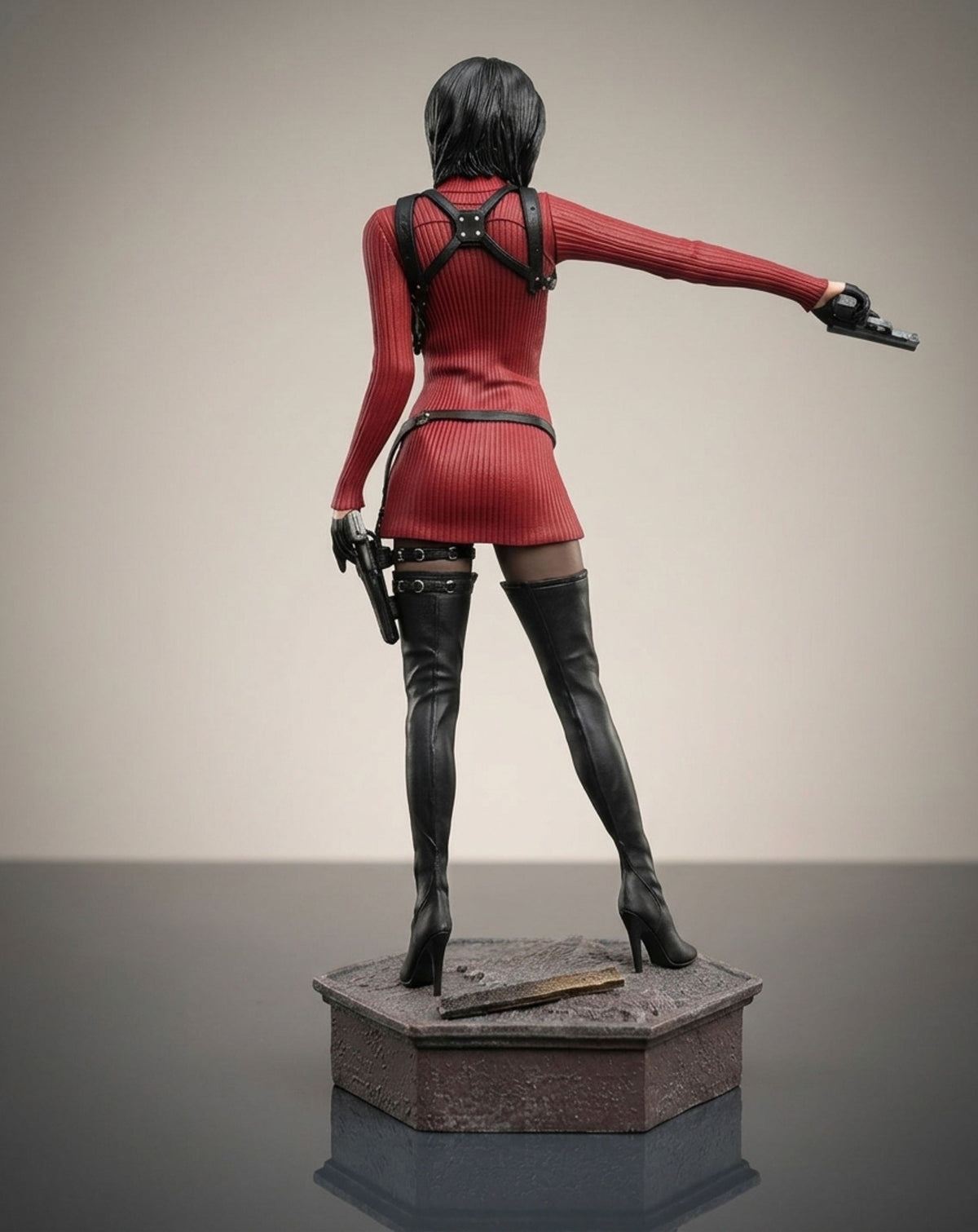 Ada Wong figure rear view, back angle showing the red dress and outfit detail of the 34cm Resident Evil collectible