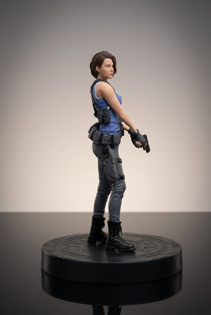 Jill Valentine figure side profile on its base, 30cm Resident Evil collectible showing the detailed outfit sculpt