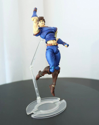 JoJo's Bizarre Adventure Jonathan Joestar collectible, side action angle with the sword extended and figure mounted on its stand