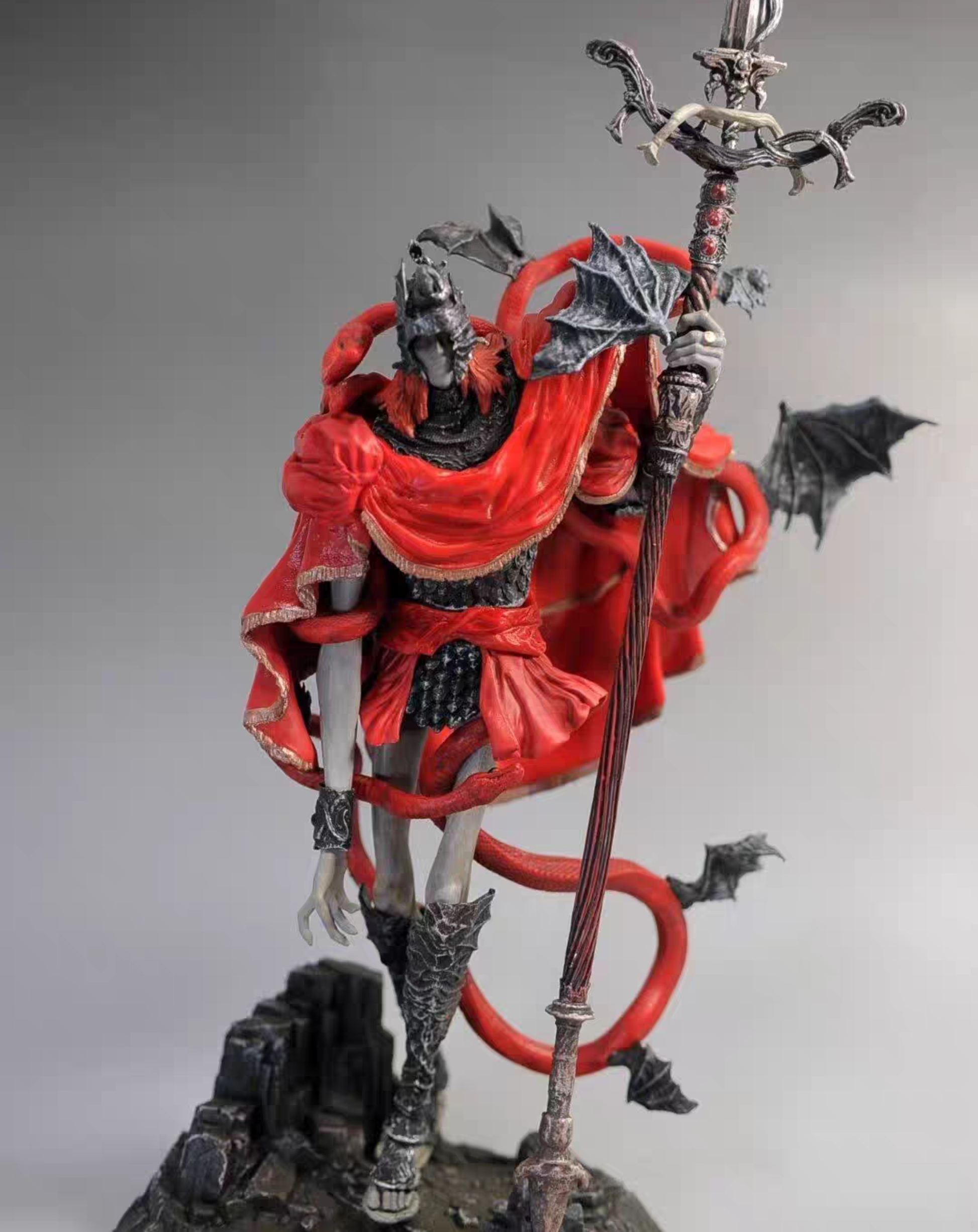 Close-up detail of the Messmer the Impaler figurine's spear weapon and hand-painted armor finish