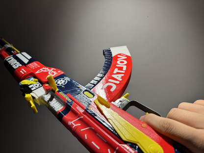 AK-47 Bloodsport CS2 replica low angle held showing underside and trigger area