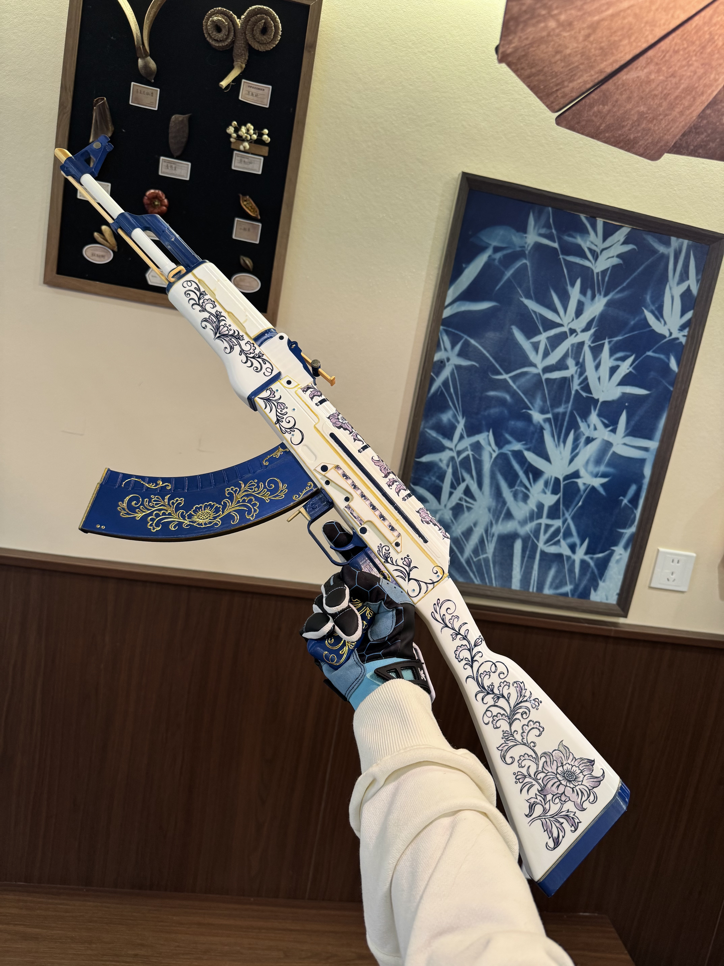 Life size CS2 inspired Inheritance AK-47 collectible prop — 1:1 scale replica, dark studio background, front angle view