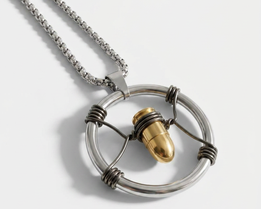 Cyberpunk Bullet Necklace V Bullet Pendant  Necklace Stainless Steel Dystopian Military Jewelry Cyberpunk V's Pendant Necklace Gift for Him