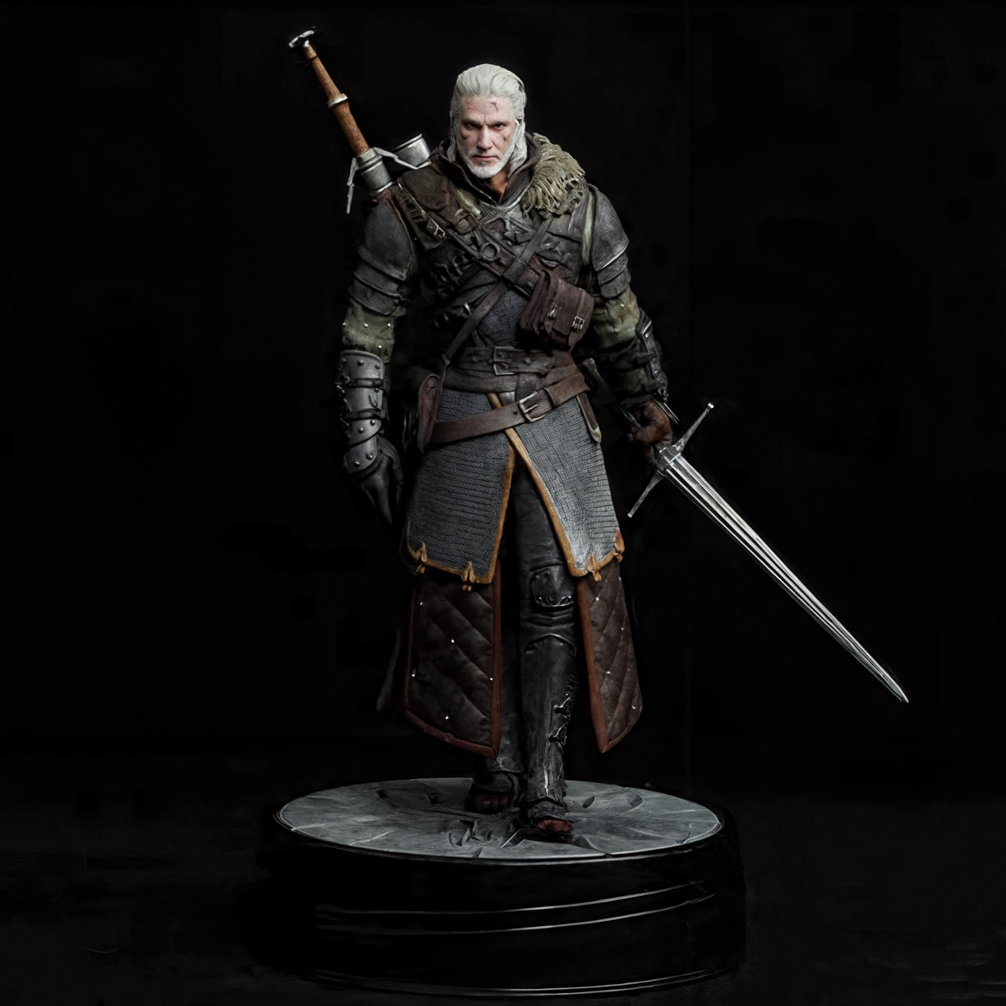 Geralt Witcher Statue Back Full View