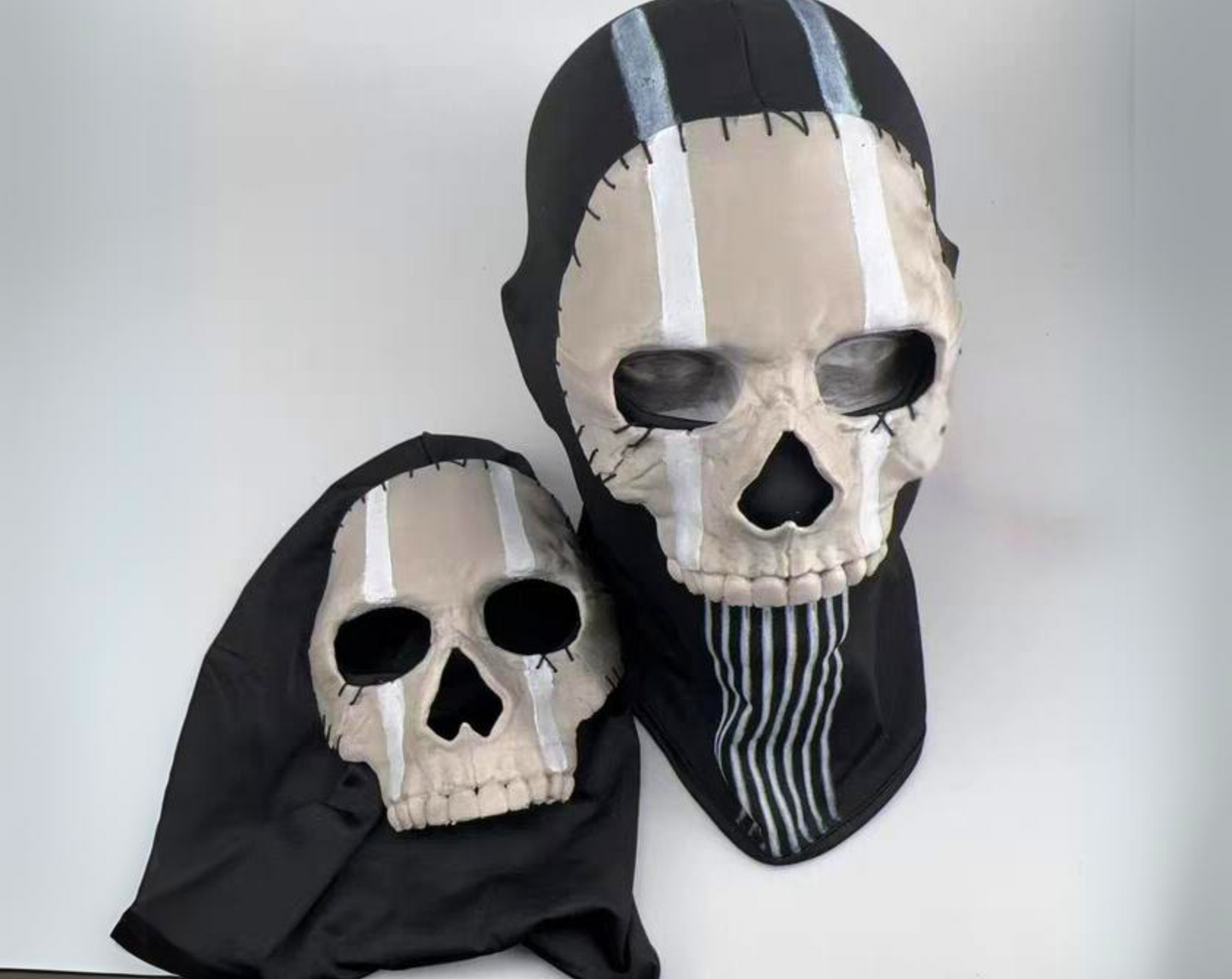 Close-up of 3D printed Ghost skull mask showing bone texture detail and black eye socket cutouts