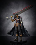 Guts Berserk figure holding the Dragonslayer greatsword raised high, full front view of the detailed 17cm Black Swordsman anime statue
