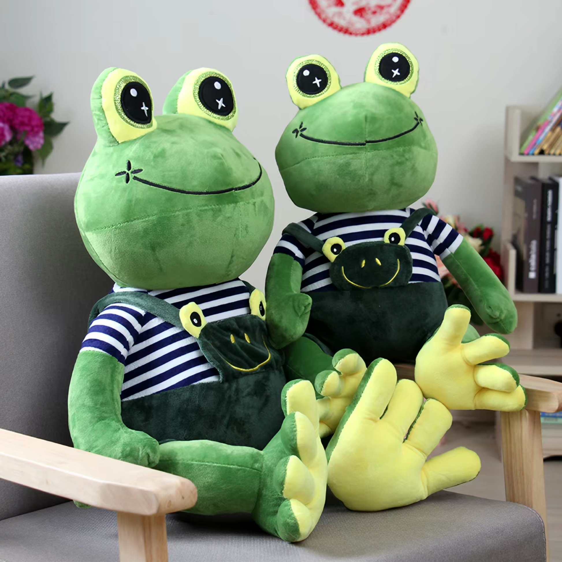 Jab Jabich Team Spirit plush side profile — green frog meme plushie full body view, white background