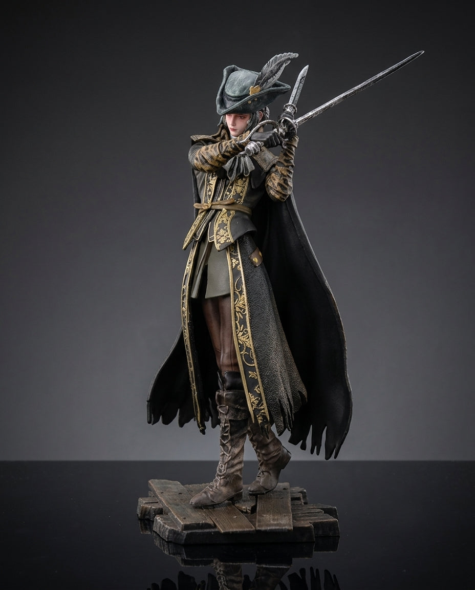 Lady Maria From Bloodborne collectible statue with hand-painted detail, side view showing her holding two swords