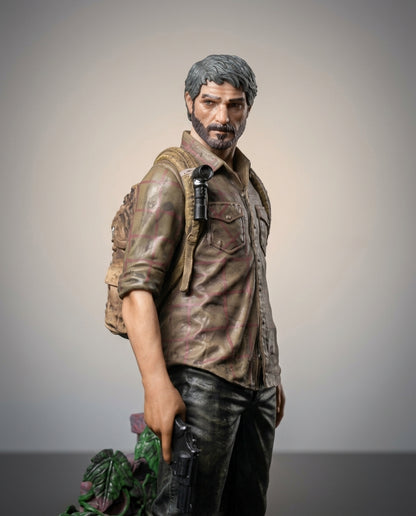 Close-up of the The Last of Us Joel figure's upper body and jacket, detail shot of the sculpt and paintwork