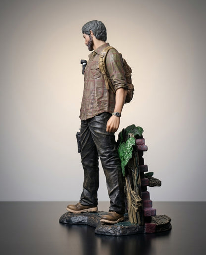The Last of Us Joel statue three-quarter view beside the brick and foliage base detail, 19cm collectible figure