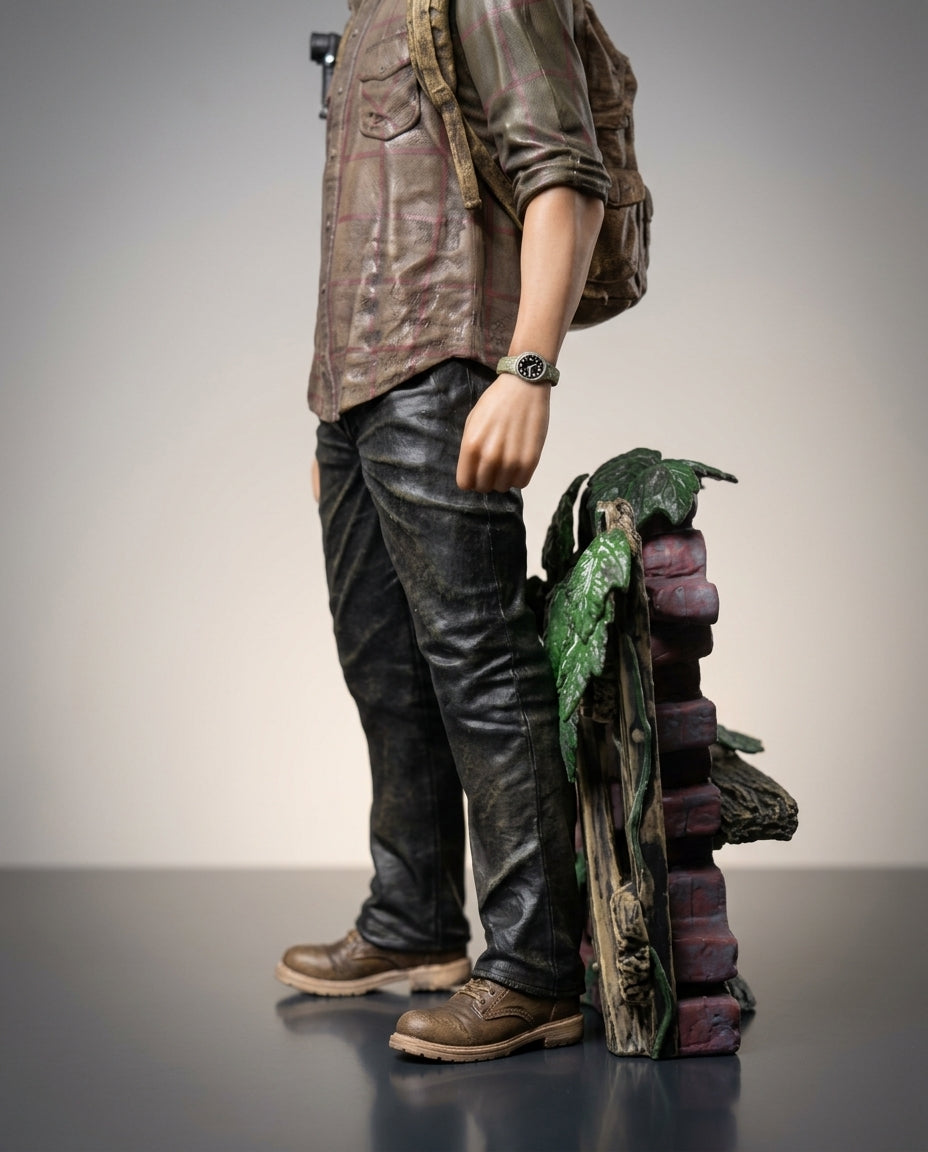 The Last of Us Joel figure lower-body angle showing the worn boots, jeans and scenic base of the 19cm statue