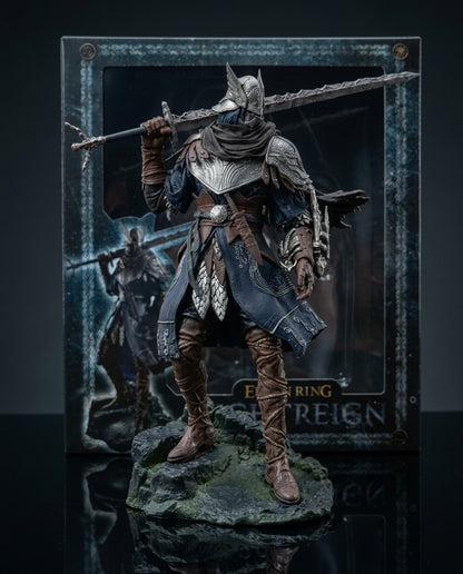 Wylder Elden Ring Nightreign statue shown in its retail packaging box, featuring official cover artwork and branding alongside the figure inside for collectors