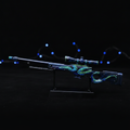 Mini CS2 AWP Atheris replica 1:6 scale zinc alloy collectible, dark studio lighting, size reference photo