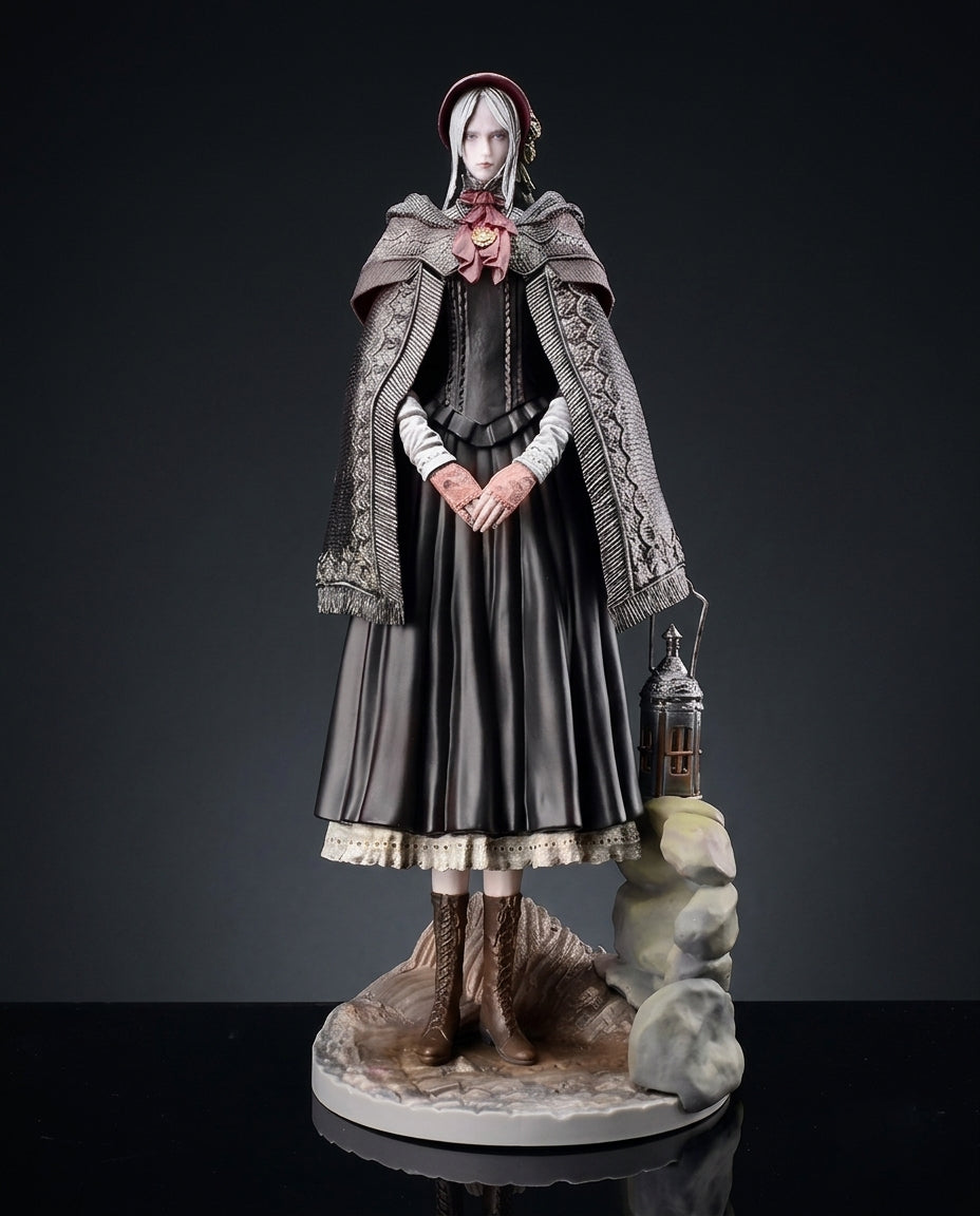 The Doll Bloodborne figurine standing pose with lantern in hand against a soft grey studio backdrop